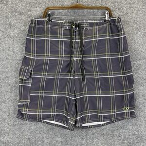 OP Swim Trunks Mens XL (40-42) Shorts Black Plaid Mesh Lined